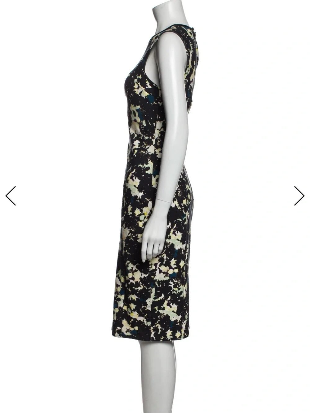 ERDEM Black Floral-Print Sleeveless Midi Dress with Cream and Teal Accents